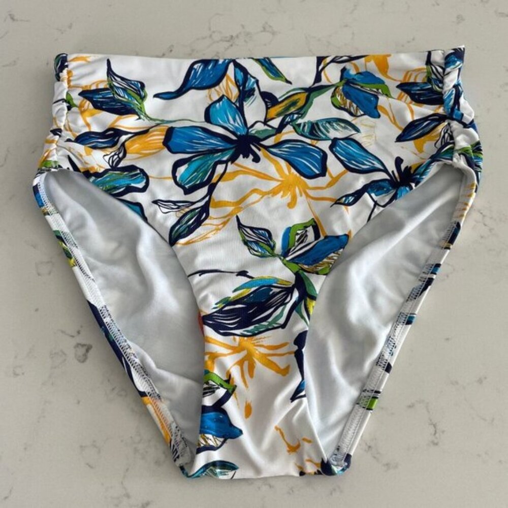 Sunseeker Swimwear Full Classic Floral Bikini Bottom Wht Blue Yel Sz 8 Cda6 US